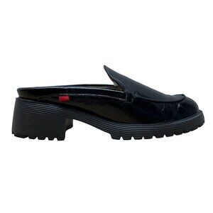 Marc Joseph New York Black Patent Leather Chunky Heel Mule Loafers Size 8